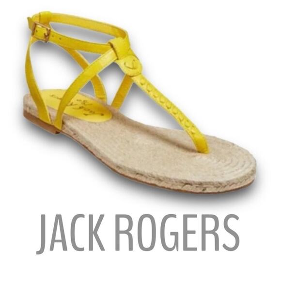 JACK ROGERS Yellow Thong Ankle Strap Sandals  woven Jute Footbed NWT BOX 6.5M - Picture 4 of 15